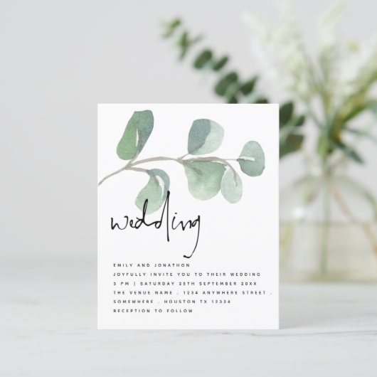 Papier Eucalyptus BUDGET Élégant Mariage Script (Debout devant)