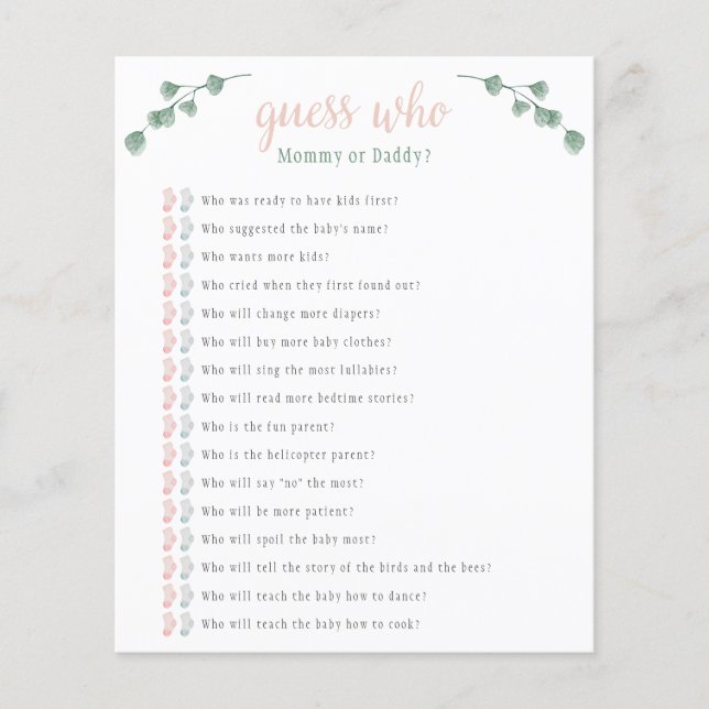 Papier Eucalyptus Devine Qui Baby shower Jeu (Devant)