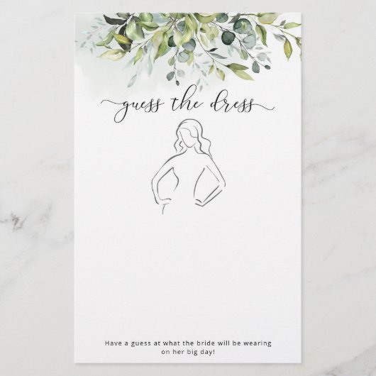 Papier Eucalyptus Devinez la robe jeu de douche nuptiale (Devant)