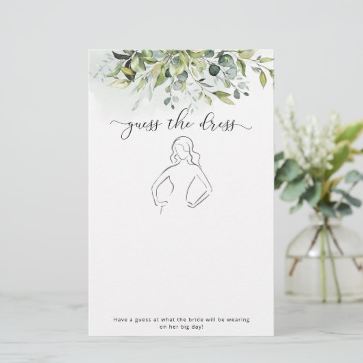 Papier Eucalyptus Devinez la robe jeu de douche nuptiale (Debout devant)