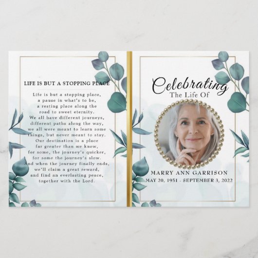 Papier Eucalyptus Elegant Celebration of Life Program (Devant)