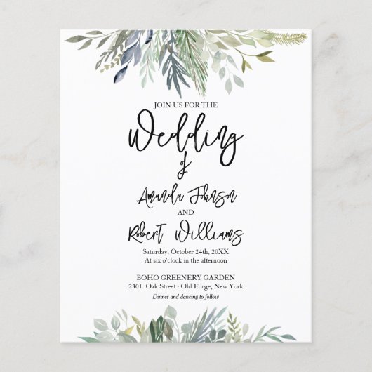 Papier Eucalyptus Faire-part de mariage Budget Vert (Devant)