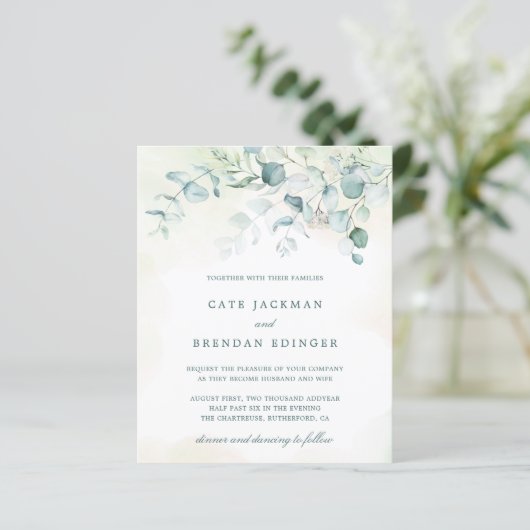 Papier Eucalyptus Faire-part de mariage Budget Vert (Debout devant)