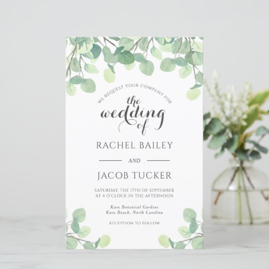 Papier Eucalyptus Faire-part de mariage Budget Vert (Debout devant)