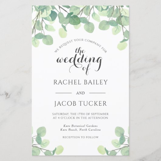 Papier Eucalyptus Faire-part de mariage Budget Vert (Devant)