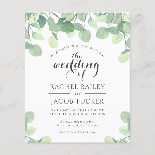 Papier Eucalyptus Faire-part de mariage Budget Vert (Devant)