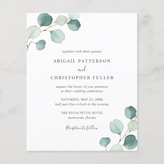 Papier Eucalyptus Faire-part de mariage Budget Vert (Devant)