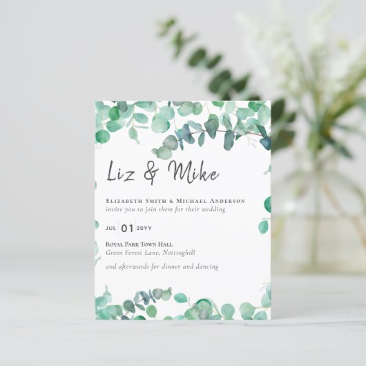 Papier Eucalyptus Faire-part de mariage Budget Vert Feuil (Debout devant)