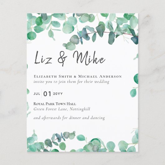 Papier Eucalyptus Faire-part de mariage Budget Vert Feuil (Devant)
