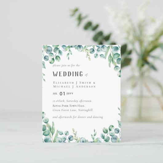Papier Eucalyptus Faire-part de mariage Budget Vert Feuil (Debout devant)