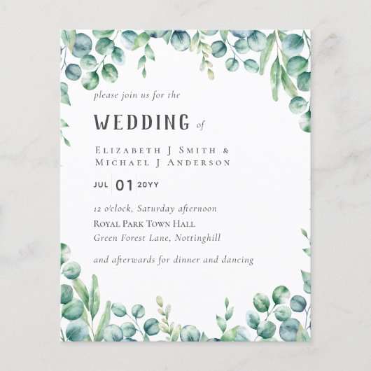 Papier Eucalyptus Faire-part de mariage Budget Vert Feuil (Devant)