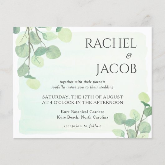 Papier Eucalyptus Faire-part de mariage d'aquarelle (Devant)