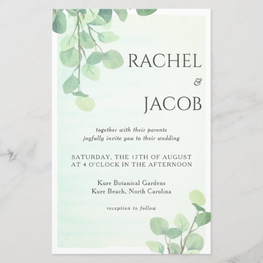 Papier Eucalyptus Faire-part de mariage d'aquarelle (Devant)