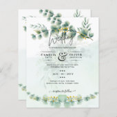 Papier Eucalyptus Faire-part de mariage Vert moderne Or (Devant / Derrière)