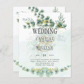 Papier Eucalyptus Faire-part de mariage Vert moderne Or (Devant / Derrière)