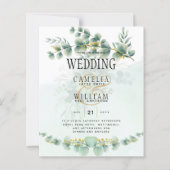 Papier Eucalyptus Faire-part de mariage Vert moderne Or (Devant)