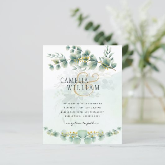 Papier Eucalyptus Faire-part de mariage Vert moderne Or (Debout devant)