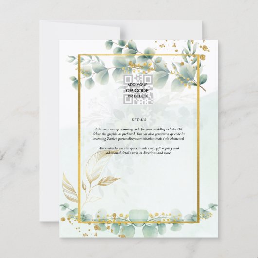 Papier Eucalyptus Faire-part de mariage Vert moderne Or (Dos)