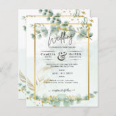 Papier Eucalyptus Faire-part de mariage Vert moderne Or (Devant / Derrière)