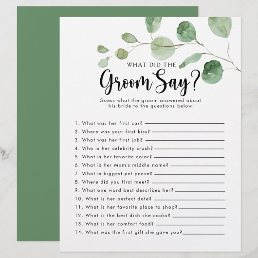 Papier Eucalyptus Fête des mariées Qu'est-ce que la chamb (Devant / Derrière)