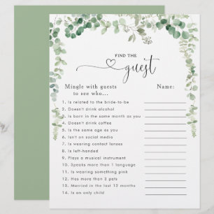 Papier Eucalyptus Fête des mariées Trouvez le jeu d'invit