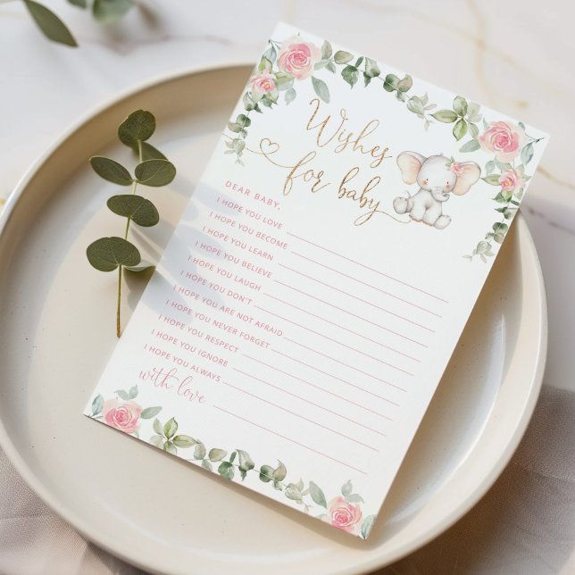 Papier Eucalyptus fleurs rose éléphant souhaits pour bébé (Créateur téléchargé)