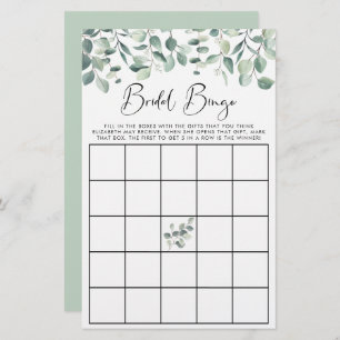 Papier Eucalyptus Green Bridal Bingo Shower Jeu