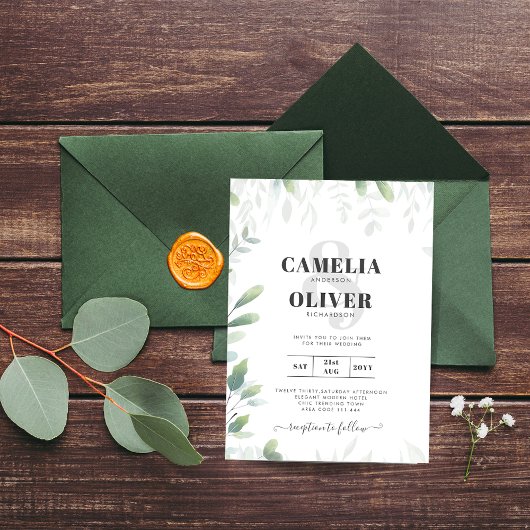 Papier Eucalyptus Green Faire-part de mariage du budget o