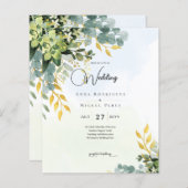 Papier Eucalyptus Green Gold Wedding Inviter la verdure (Devant / Derrière)