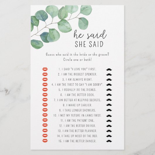 Papier Eucalyptus - Il a dit qu'elle a dit jeu de douche  (Devant)