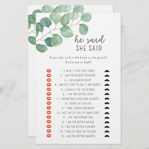 Papier Eucalyptus - Il a dit qu'elle a dit jeu de douche