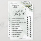 Papier Eucalyptus Il dit qu'elle dit douche jeu bilingue (Devant / Derrière)