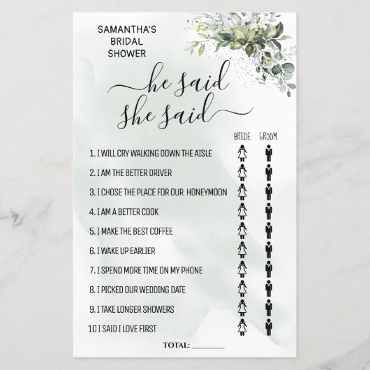 Papier Eucalyptus Il dit qu'elle dit douche jeu bilingue (Devant)