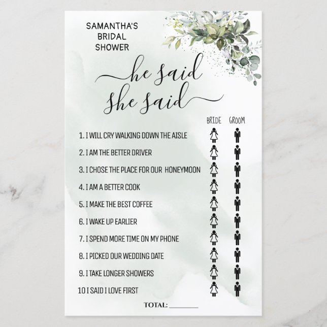 Papier Eucalyptus Il dit qu'elle dit douche jeu bilingue (Devant)