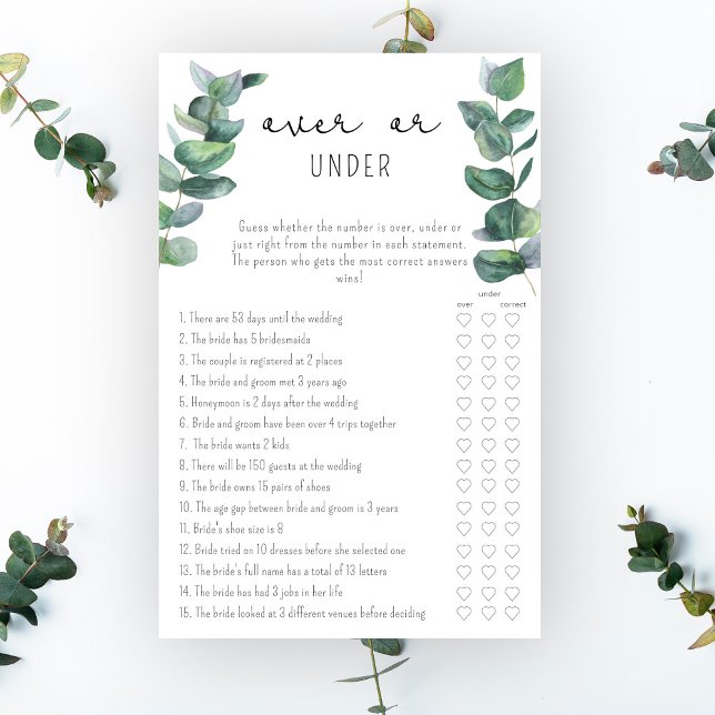 Papier Eucalyptus - Jeu de baby shower : Plus ou Moins (Créateur téléchargé)