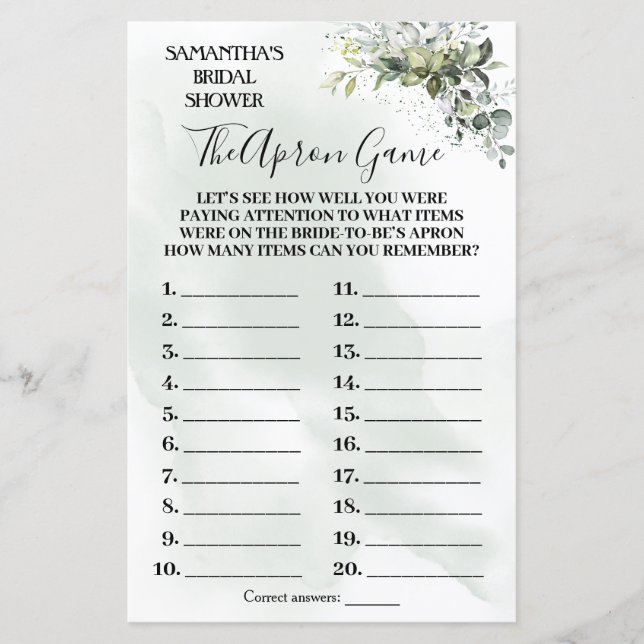 Papier Eucalyptus La douche nuptiale d'Apron jeu bilingue (Devant)