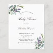 Papier Eucalyptus lavender baby shower invitation budgéta (Devant)