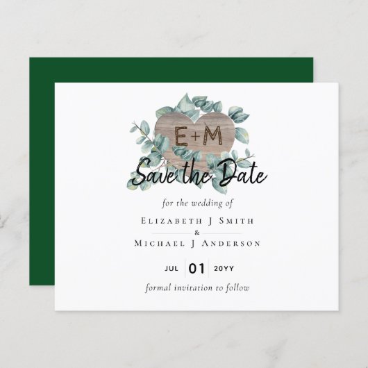 Papier Eucalyptus Mariage - Aquarelle Verdure Monogramme (Devant / Derrière)