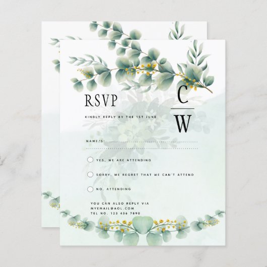 Papier Eucalyptus Mariage RSVP Qr Code Vert moderne (Devant / Derrière)