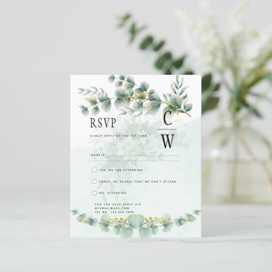 Papier Eucalyptus Mariage RSVP Qr Code Vert moderne (Debout devant)