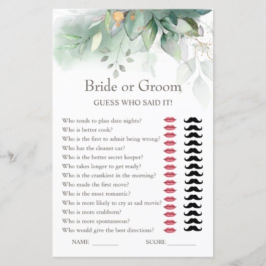 Papier Eucalyptus mariée ou jeu de Fête des mariées de ch (Devant)