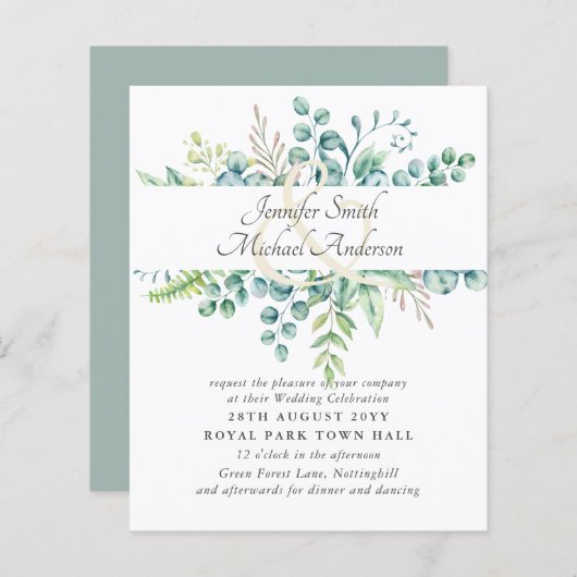 Papier Eucalyptus moderne Mariage Ampersand vert (Devant / Derrière)