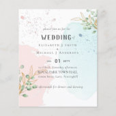 Papier Eucalyptus moderne Mariage bleu rose (Devant)