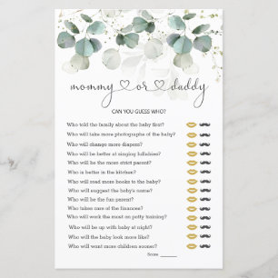 Papier Eucalyptus Mommy ou papa Baby shower Jeu