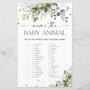 Papier Eucalyptus Nommez le jeu de l'animal bébé