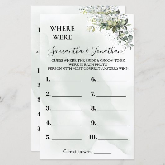 Papier Eucalyptus Où étaient-ils douche jeu bilingue (Devant / Derrière)