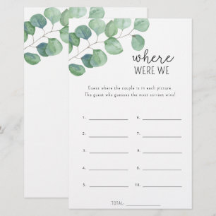 Papier Eucalyptus - Où étions-nous jeu de baby shower pou