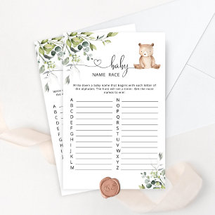 Papier Eucalyptus ours bébé nom race jeu de baby shower
