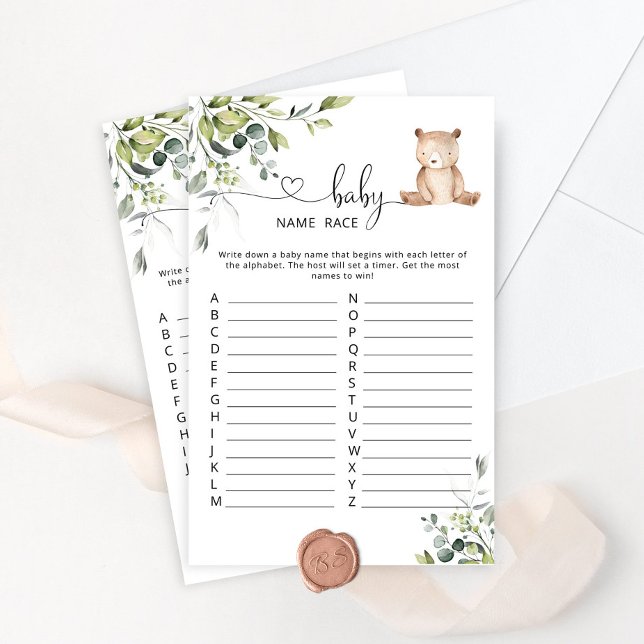 Papier Eucalyptus ours bébé nom race jeu de baby shower (Créateur téléchargé)