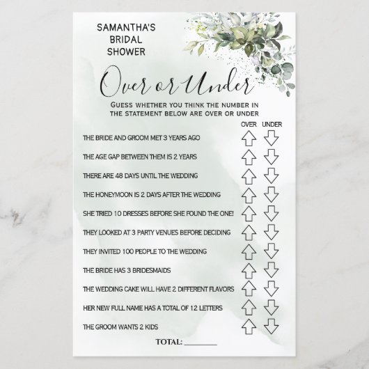 Papier Eucalyptus Over or Under shower jeu bilingue (Devant)